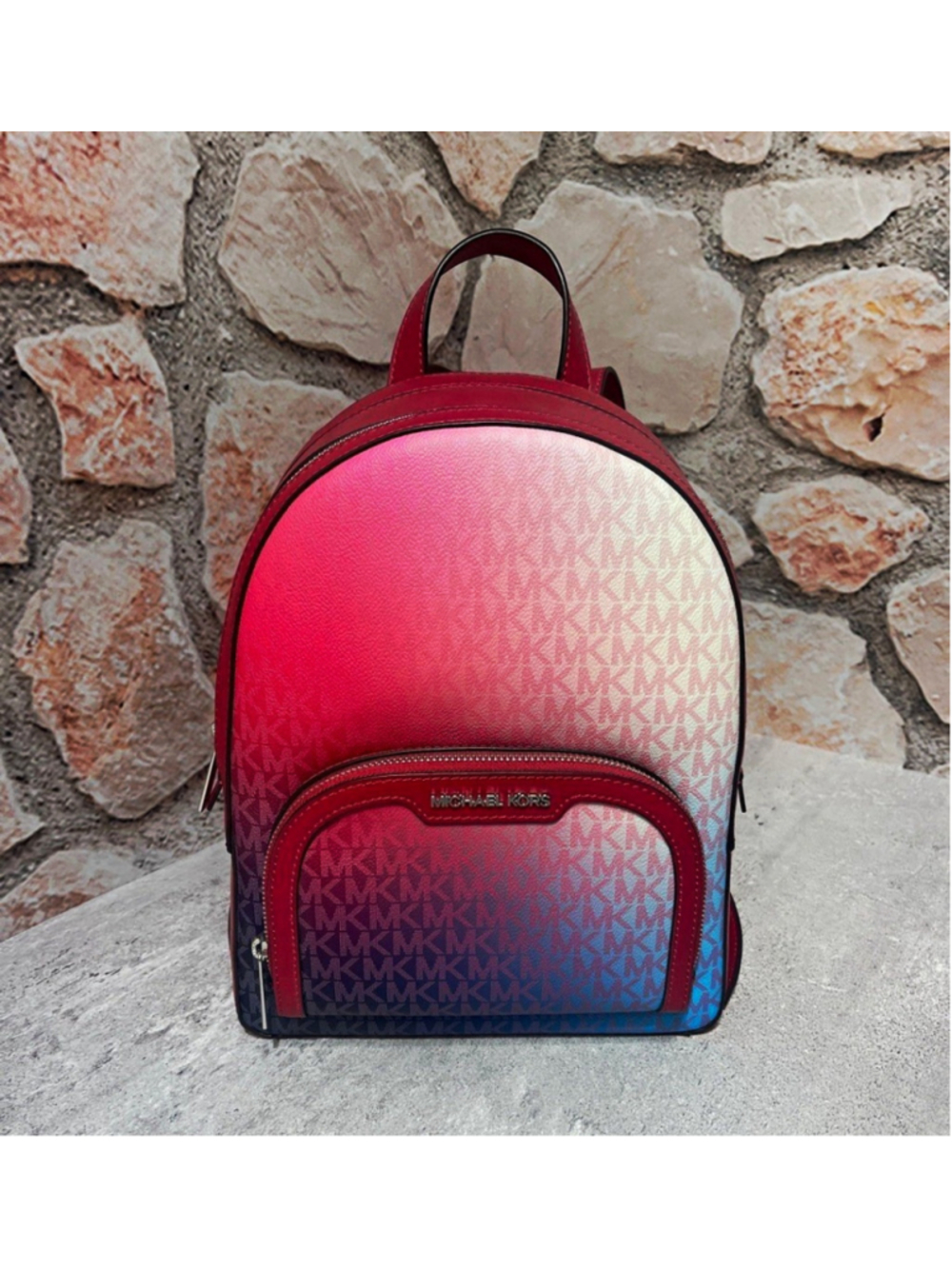 Michael Kors Jaycee Medium Gradient Logo Backpack Dark Raspberry Ombre Pink Blu